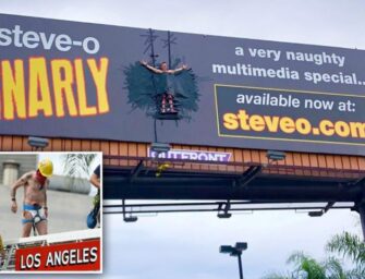 Стив-О приклеил себя к билборду, чтобы привлечь внимание к своему новому шоу